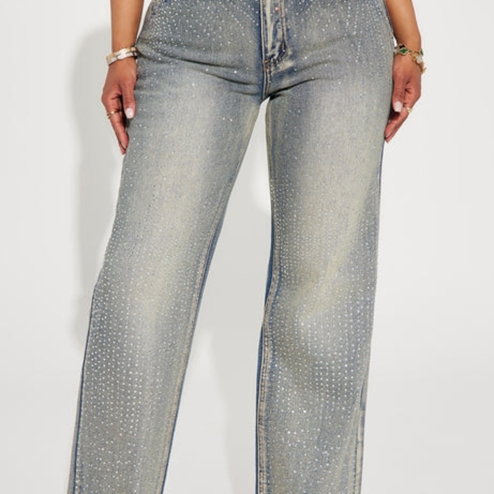 Fashion Nova Blue Straight Leg Jeans with Sparkle - NWT